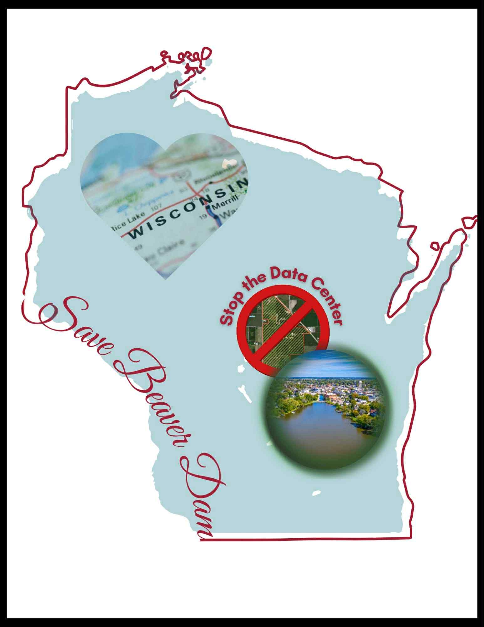 Save Beaver Dam logo on a Wisconsin silhouette
